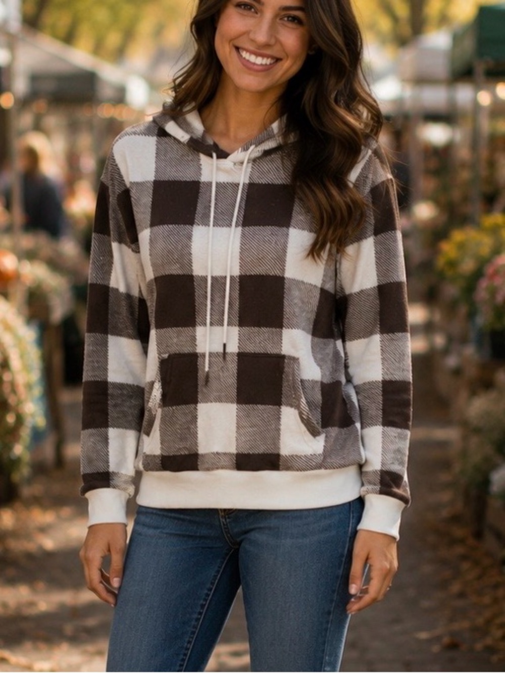 XO Blue Riot Cozy Plaid Hoodie Sweatshirt